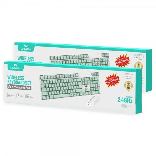 Leewello YPX-035 Ασύρματο Σετ Πληκτρολόγιο & Ποντίκι Ελληνικό Πράσινο